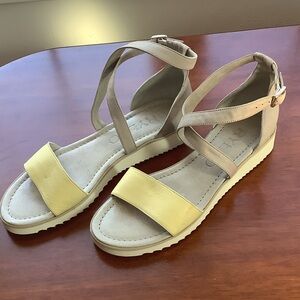 Yellow and Gray  Strappy Sandals. NEW. Made in Poland.